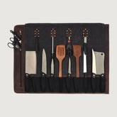 Tourbon Leather Knife Roll - Dark Brown